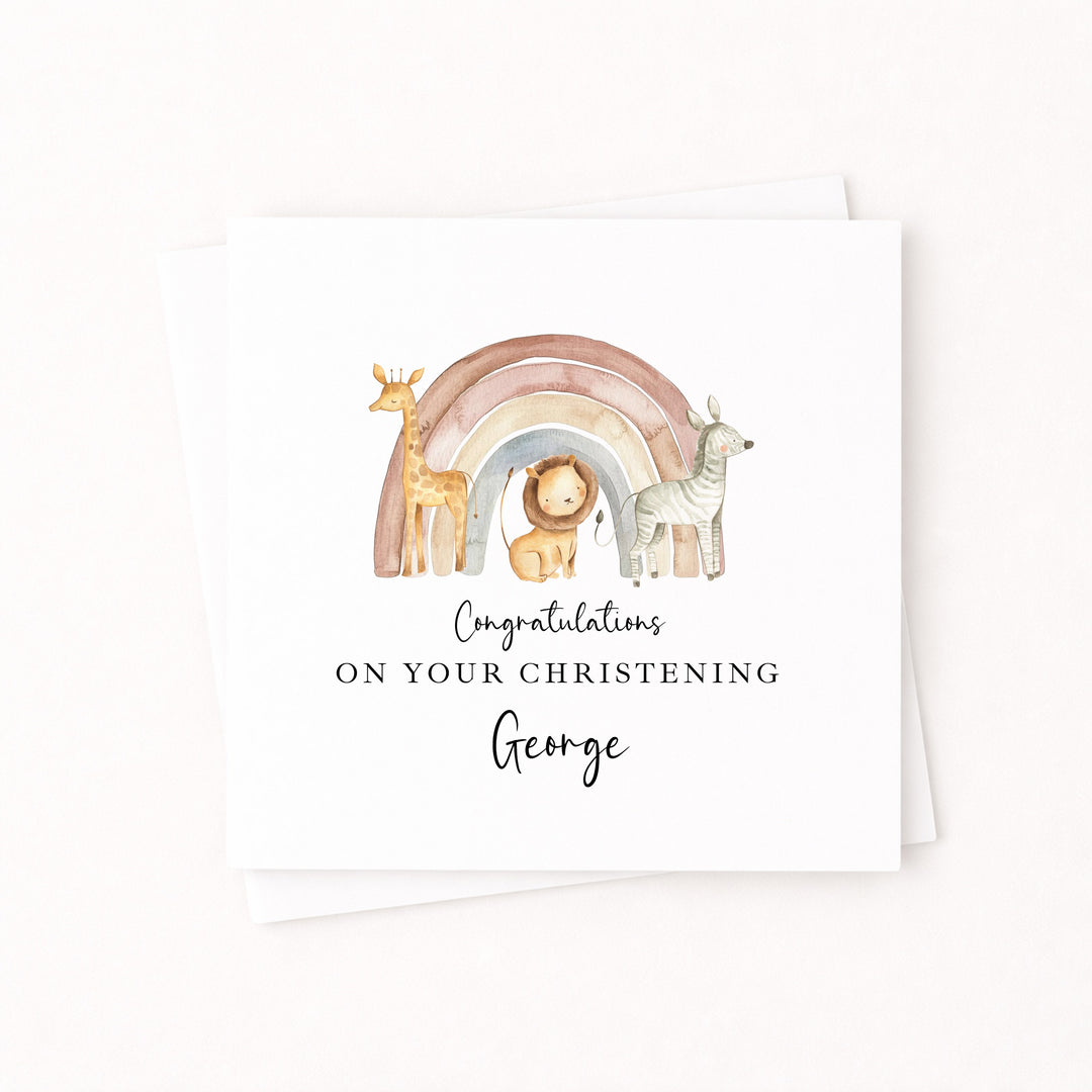 Personalised Jungle Rainbow On Your Christening Day Card
