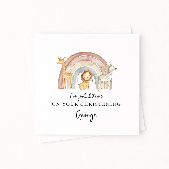 Personalised Jungle Rainbow On Your Christening Day Card