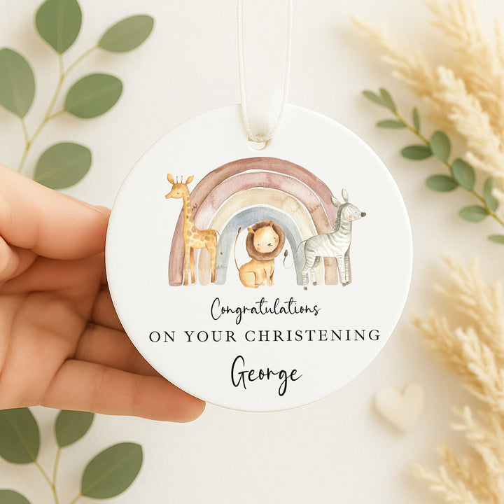 Personalised Jungle Rainbow Christening Gift Ornament