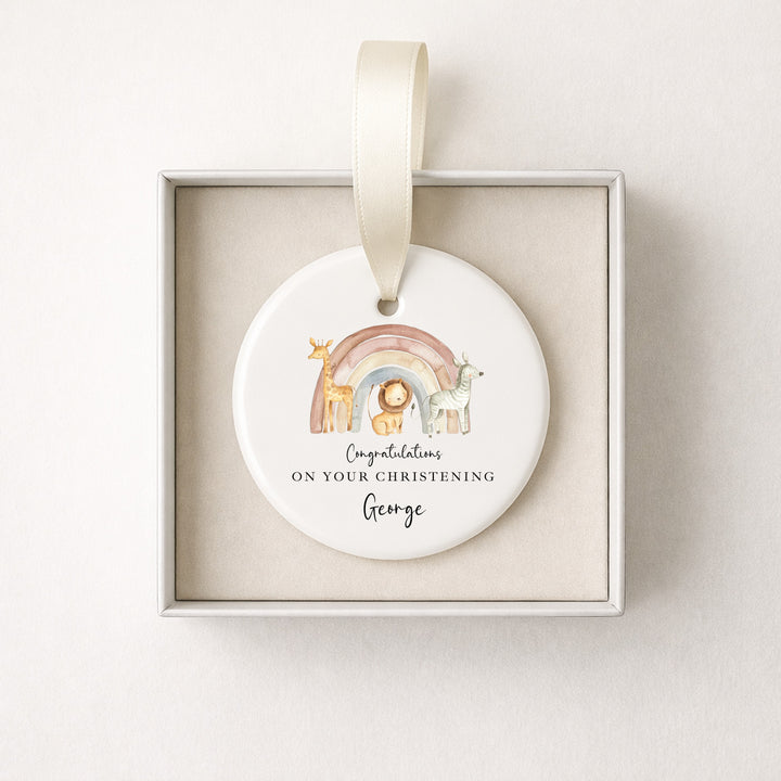 Personalised Jungle Rainbow Christening Gift Ornament