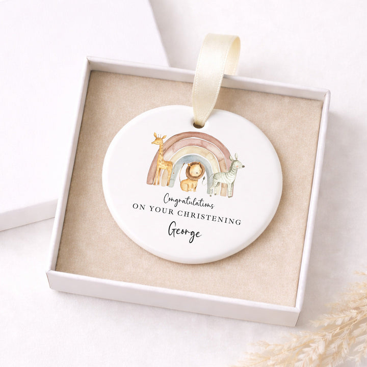 Personalised Jungle Rainbow Christening Gift Ornament