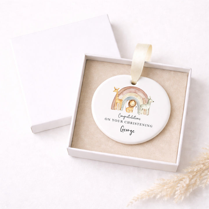 Personalised Jungle Rainbow Christening Gift Ornament