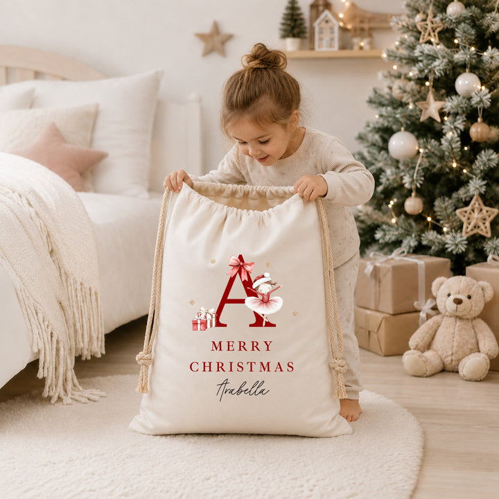 Personalised Merry Christmas Ballerina Canvas Santa Sack
