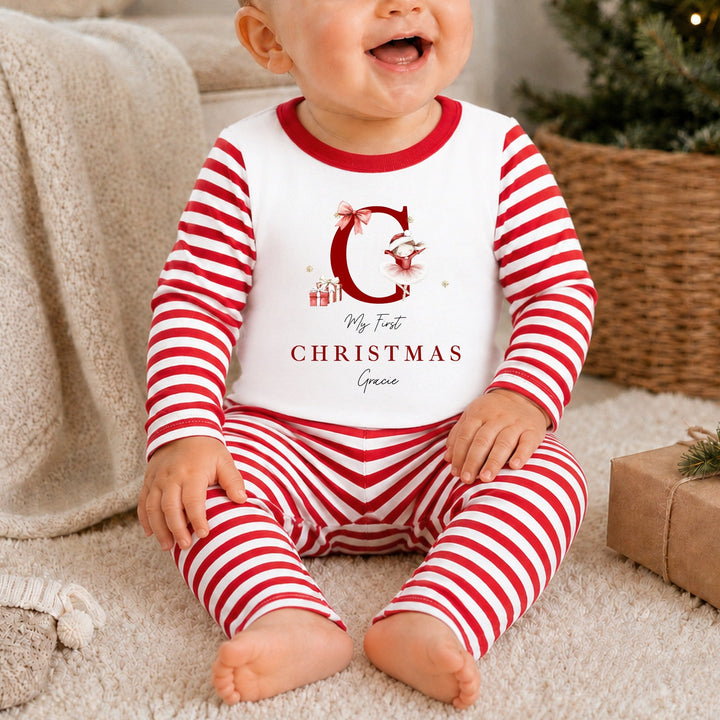 Personalised Red Ballerina Initial My First Christmas Pyjamas