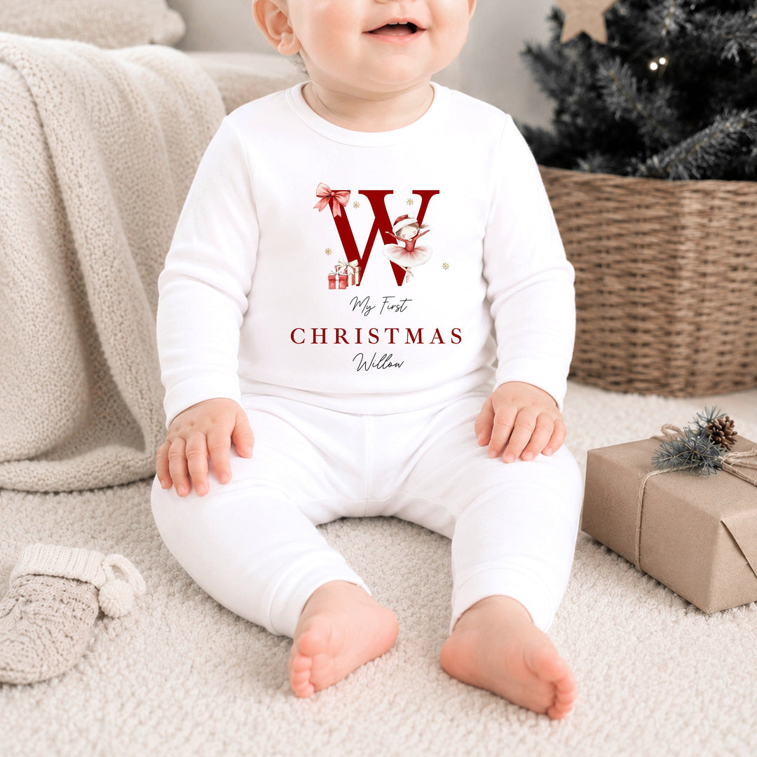 Personalised Red Ballerina Initial My First Christmas Pyjamas