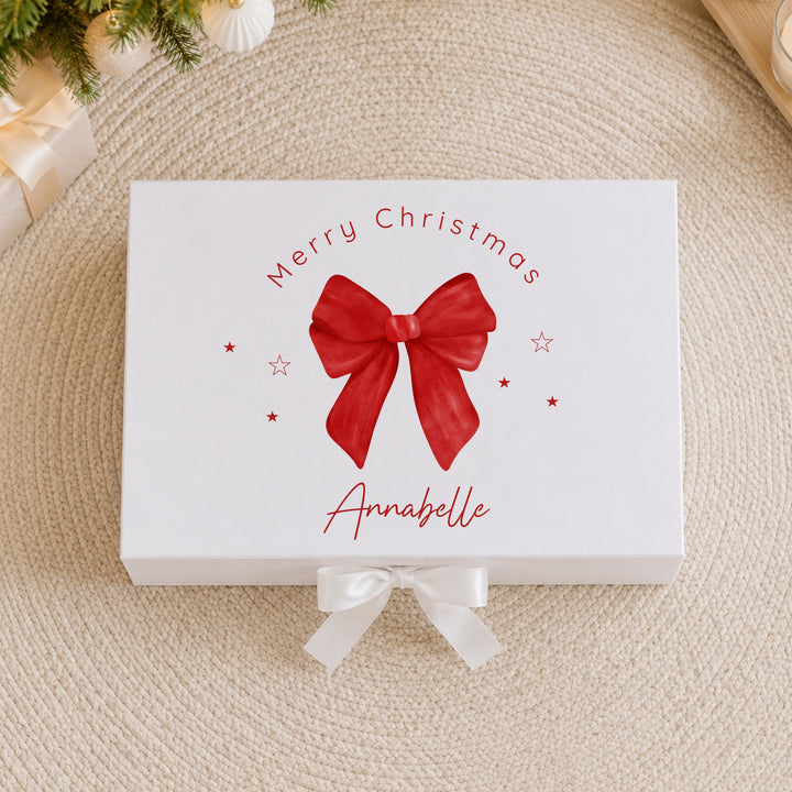 Personalised Red Bow Merry Christmas Eve Box