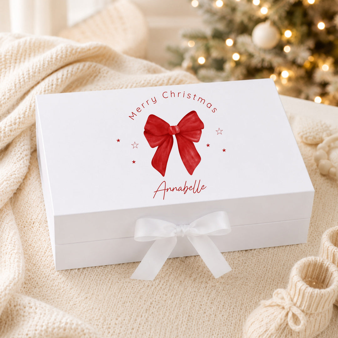 Personalised Red Bow Merry Christmas Eve Box