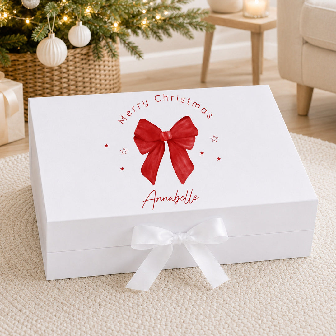 Personalised Red Bow Merry Christmas Eve Box