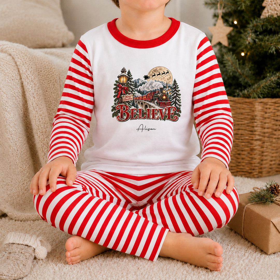 Personalised Red Festive Train Christmas Pyjamas