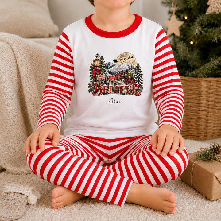 Personalised Red Festive Train Christmas Pyjamas