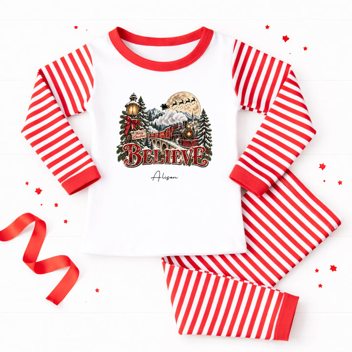 Personalised Red Festive Train Christmas Pyjamas