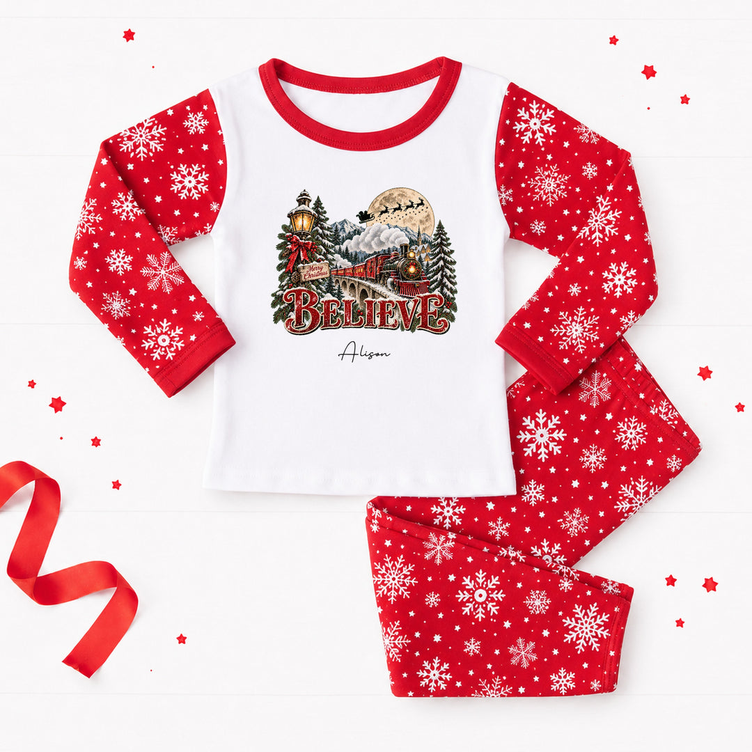 Personalised Red Festive Train Christmas Pyjamas