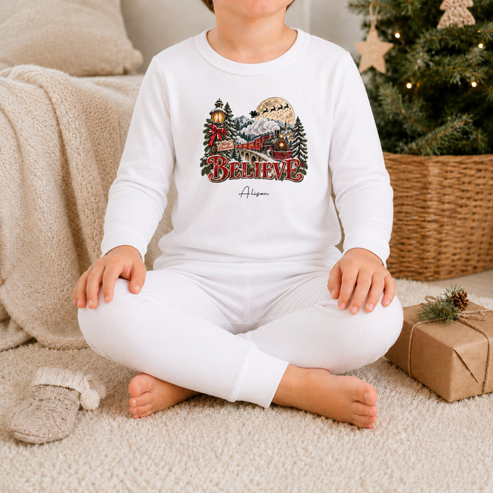 Personalised Red Festive Train Christmas Pyjamas