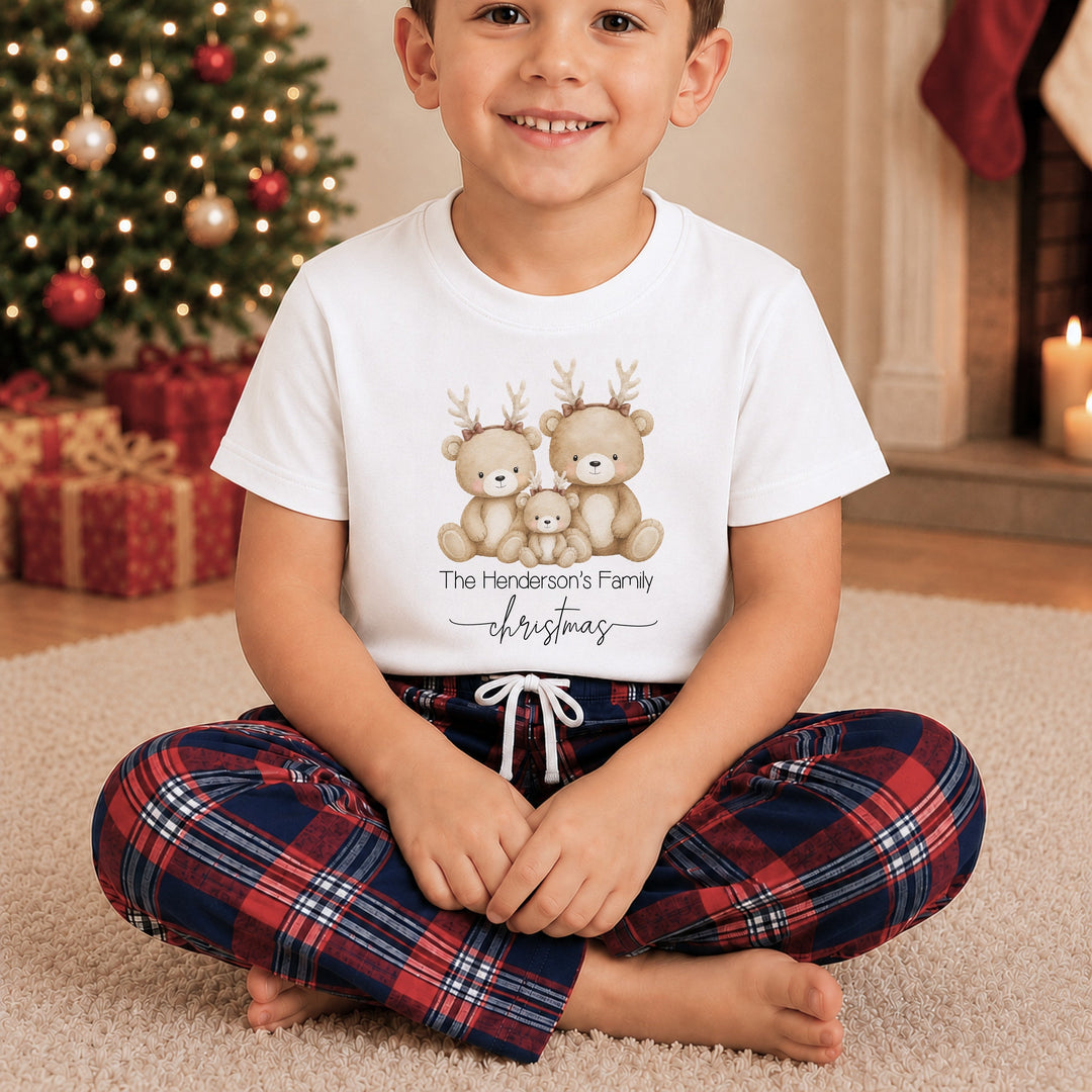 Personalised Family Bear Matching Tartan Christmas Pyjamas