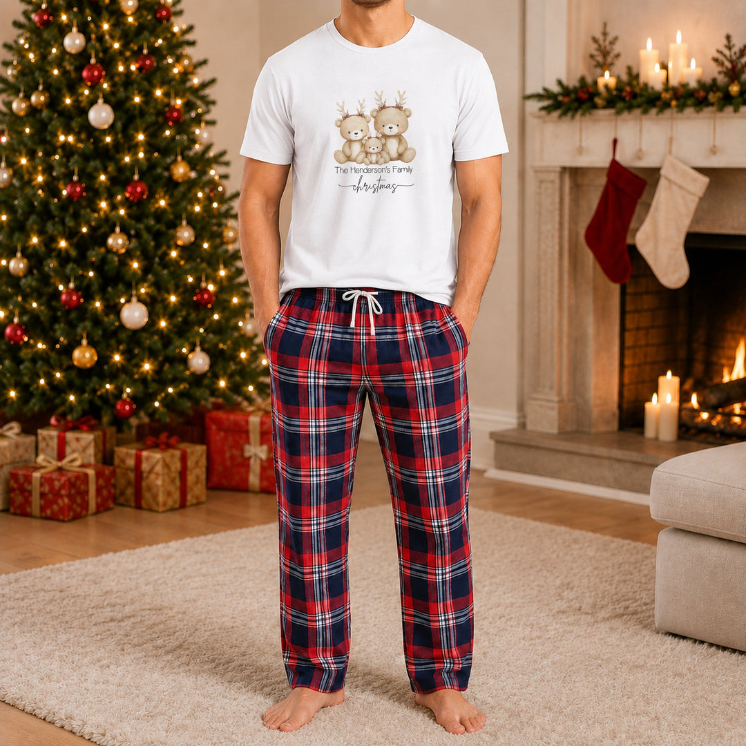 Personalised Family Bear Matching Tartan Christmas Pyjamas