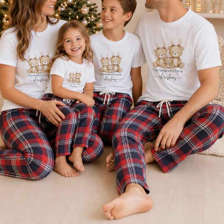 Personalised Family Bear Matching Tartan Christmas Pyjamas