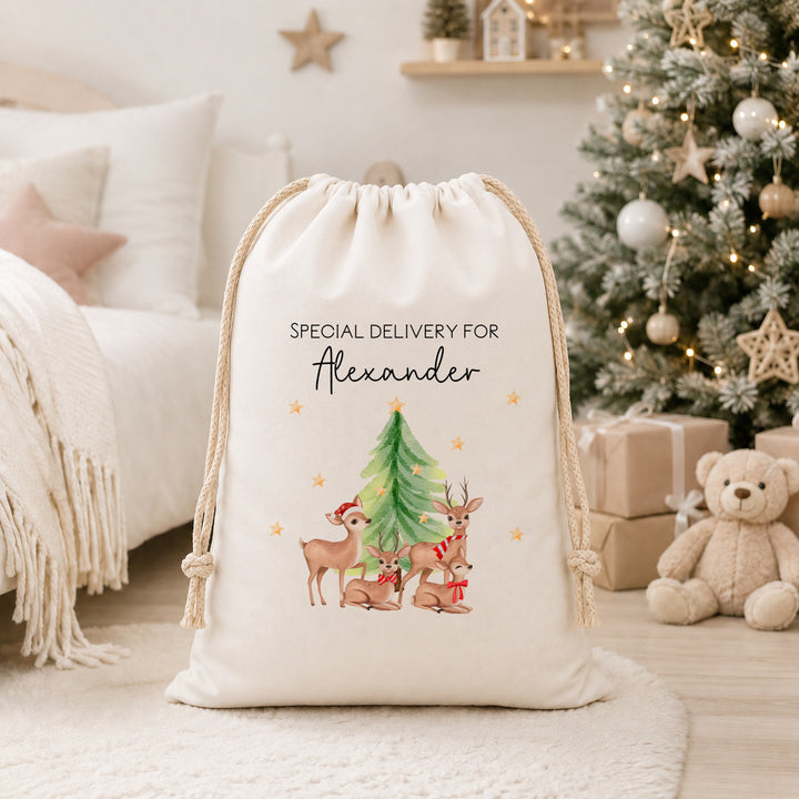 Personalised Deer Family Santa Sack