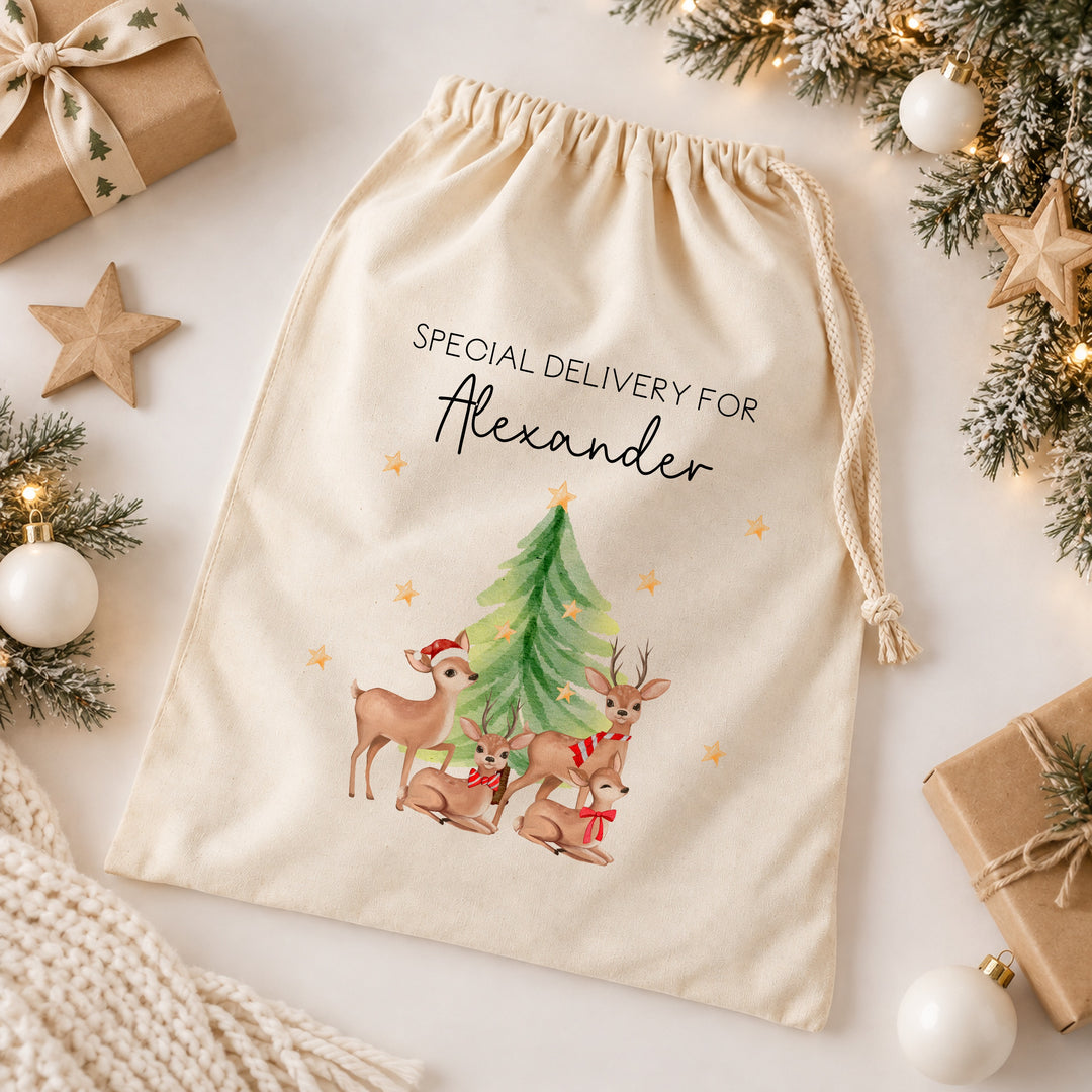 Personalised Deer Family Santa Sack