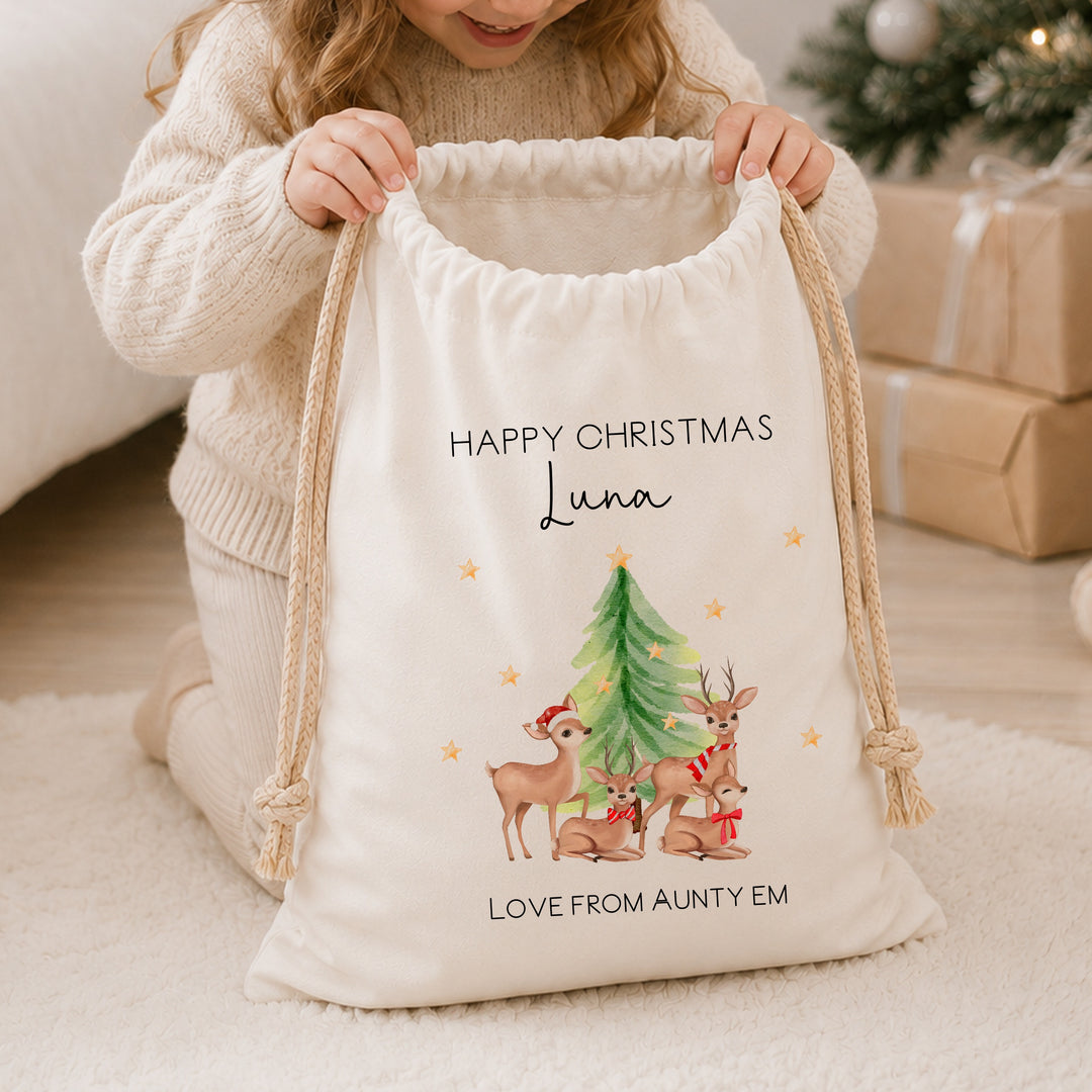 Personalised Deer Family Santa Sack