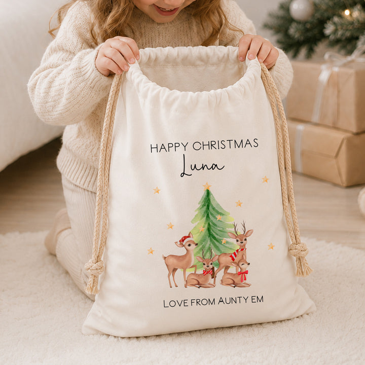 Personalised Deer Family Santa Sack