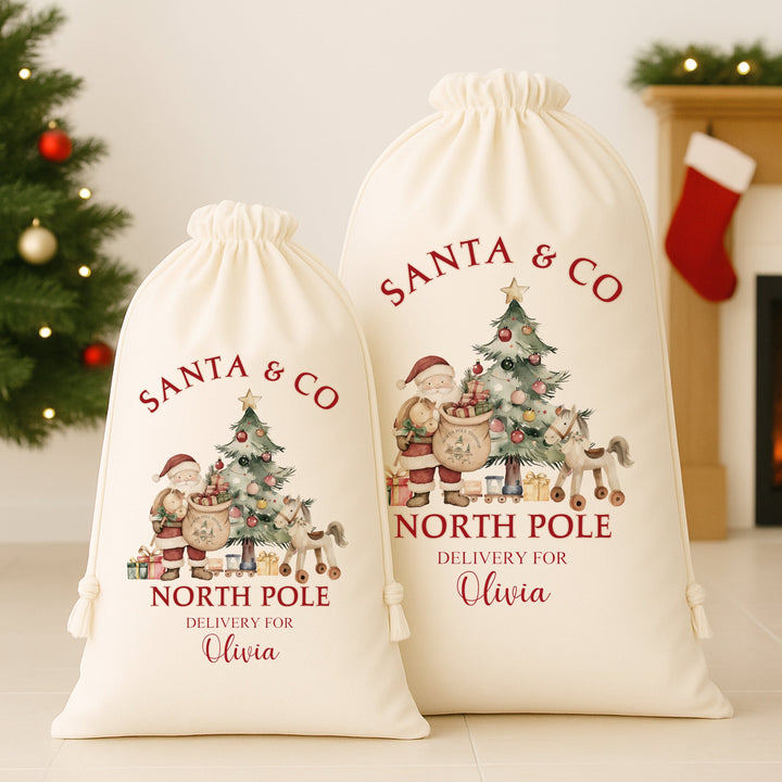 Personalised North Pole Christmas Canvas Santa Sack