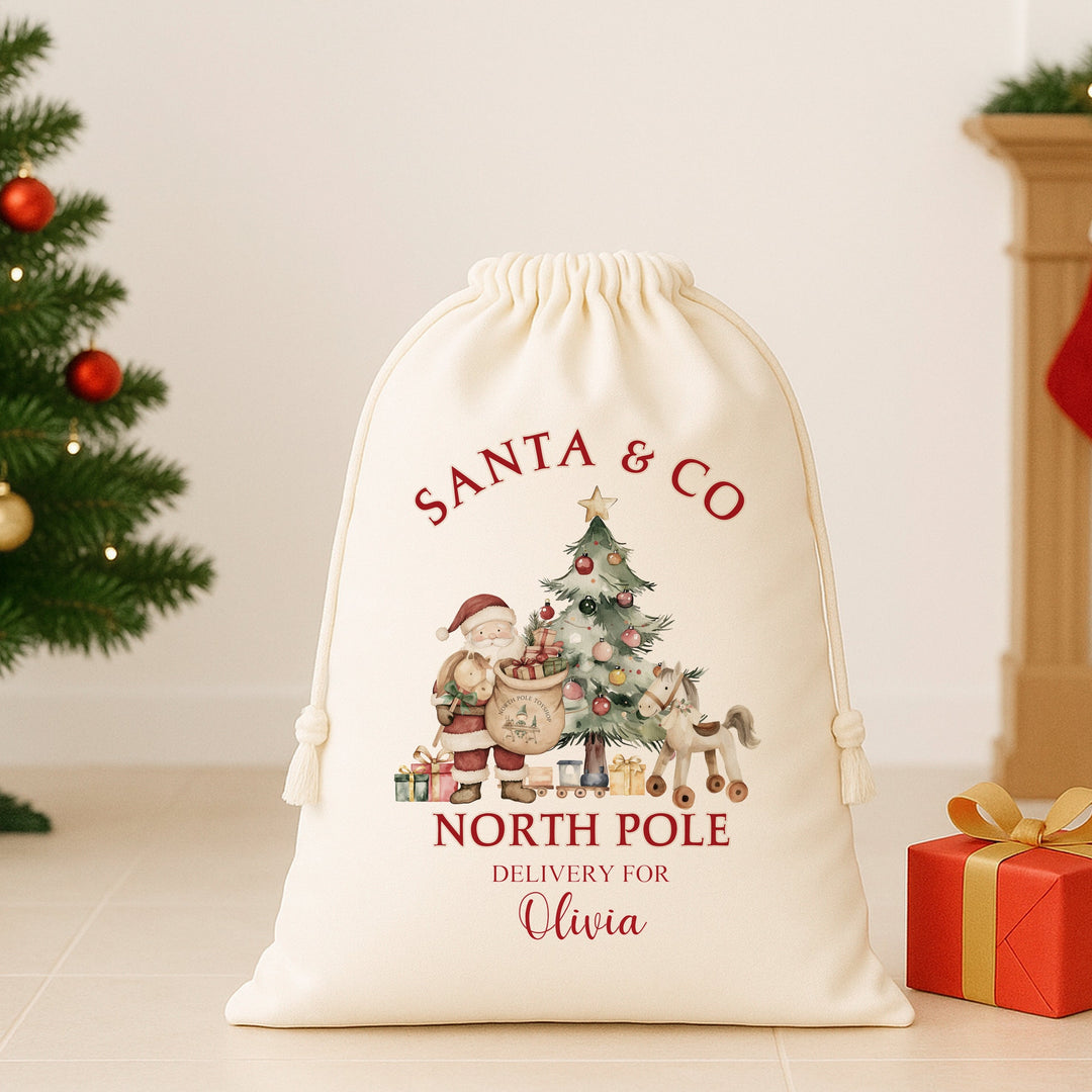 Personalised North Pole Christmas Canvas Santa Sack