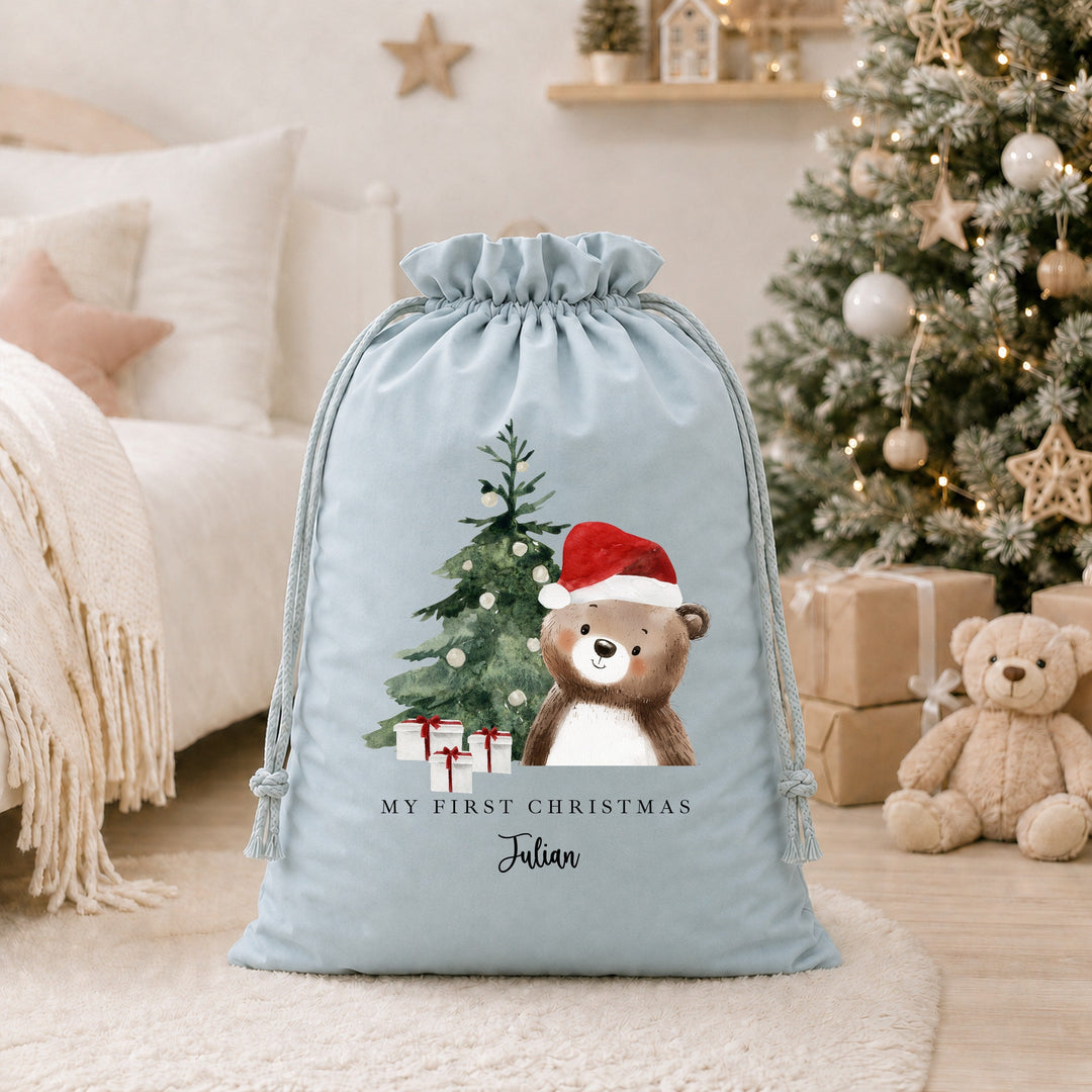 Personalised Brown Bear My First Christmas Santa Sack or Stocking