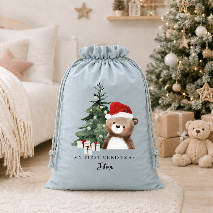 Personalised Brown Bear My First Christmas Santa Sack or Stocking