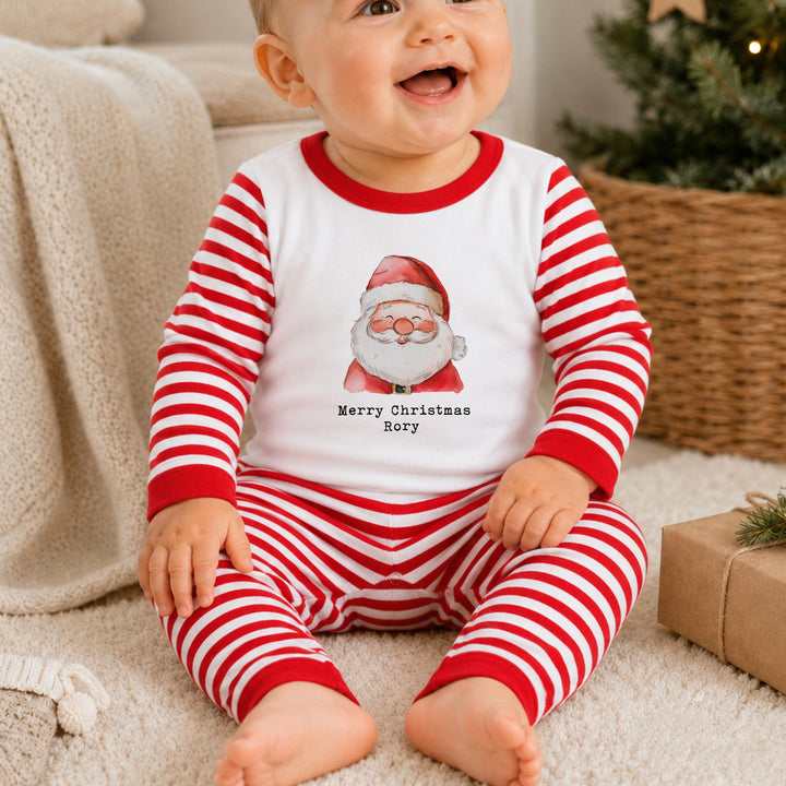 Personalised Santa Red Striped Christmas Pyjamas
