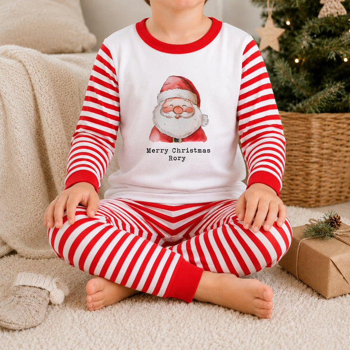 Personalised Santa Red Striped Christmas Pyjamas