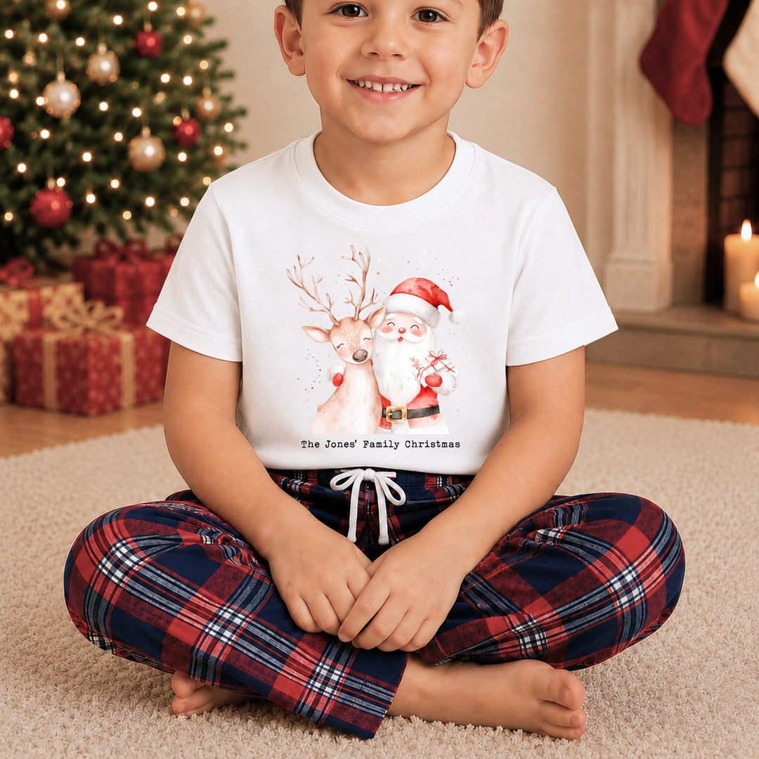 Personalised Reindeer &amp; Santa Family Matching Tartan Christmas Pyjamas