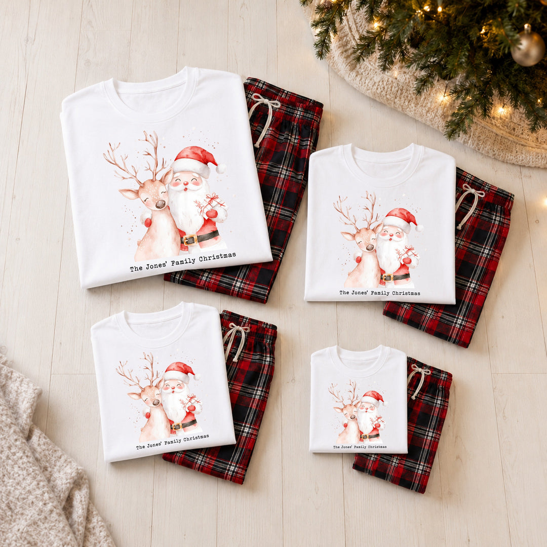 Personalised Reindeer &amp; Santa Family Matching Tartan Christmas Pyjamas