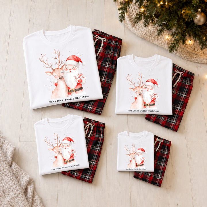 Personalised Reindeer &amp; Santa Family Matching Tartan Christmas Pyjamas