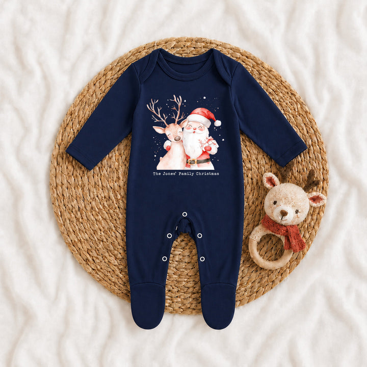 Personalised Family Matching Navy Santa Tartan Christmas Pyjamas