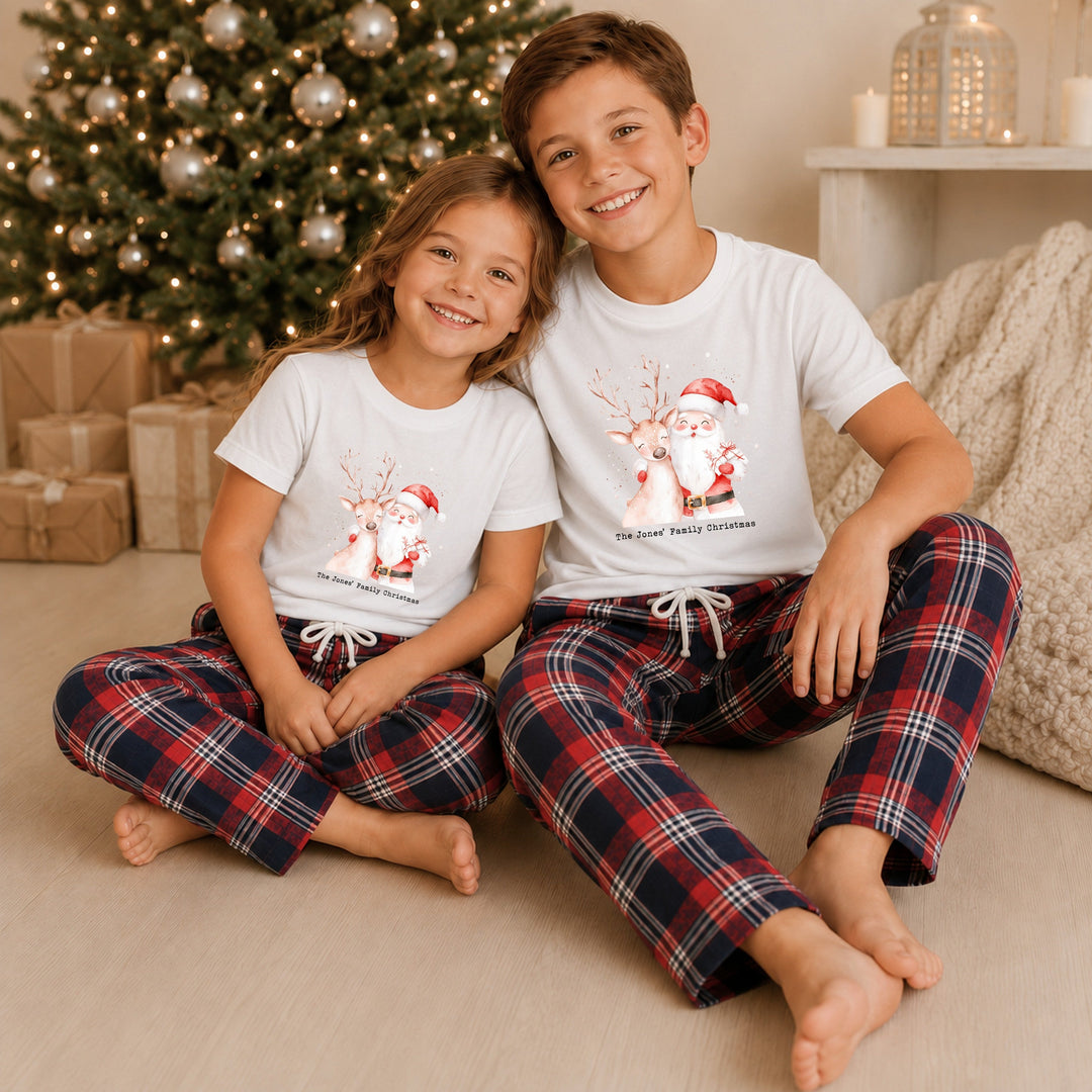 Personalised Reindeer &amp; Santa Family Matching Tartan Christmas Pyjamas