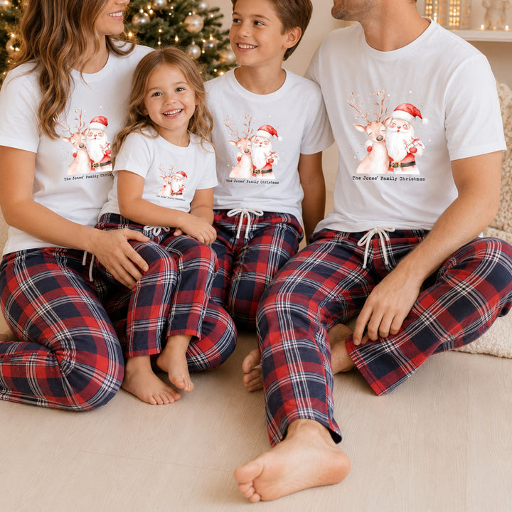 Personalised Reindeer &amp; Santa Family Matching Tartan Christmas Pyjamas
