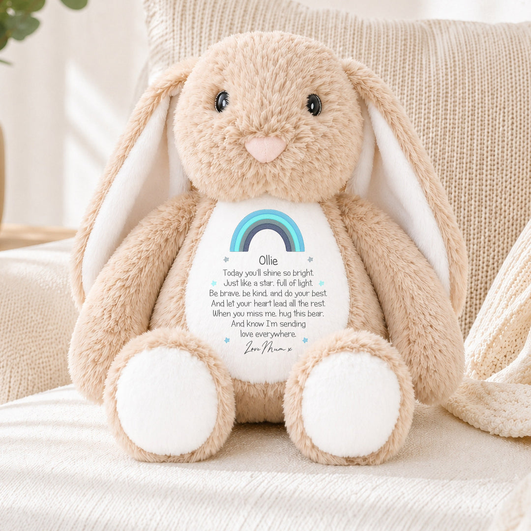 Personalised Shine Bright Blue Rainbow Soft Toy