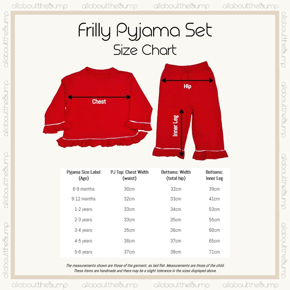 Personalised Gold Glitter Initial Red Frilly Christmas Pyjamas