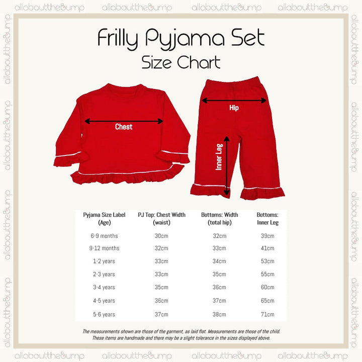 Personalised Gold Glitter Initial Red Frilly Christmas Pyjamas