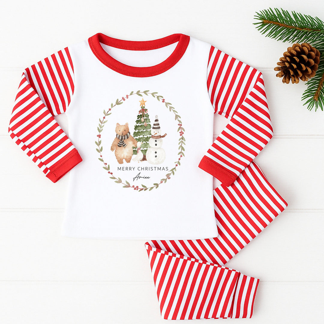 Personalised Snowman Wreath Christmas Pyjamas