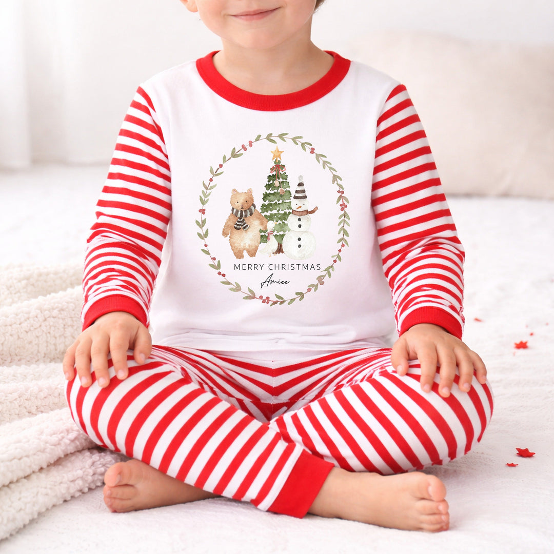 Personalised Snowman Wreath Christmas Pyjamas