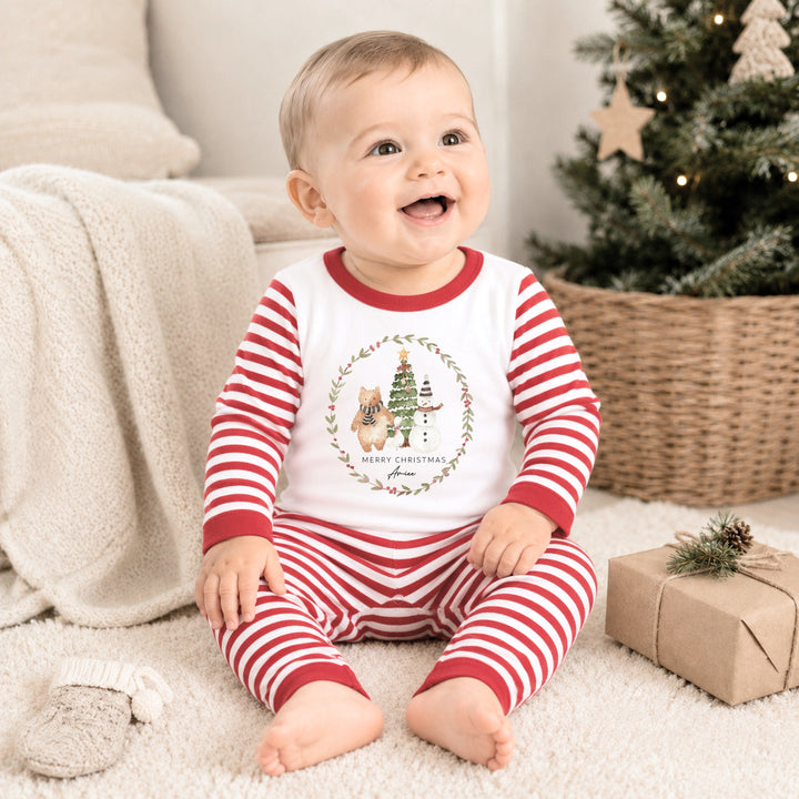 Personalised Snowman Wreath Christmas Pyjamas