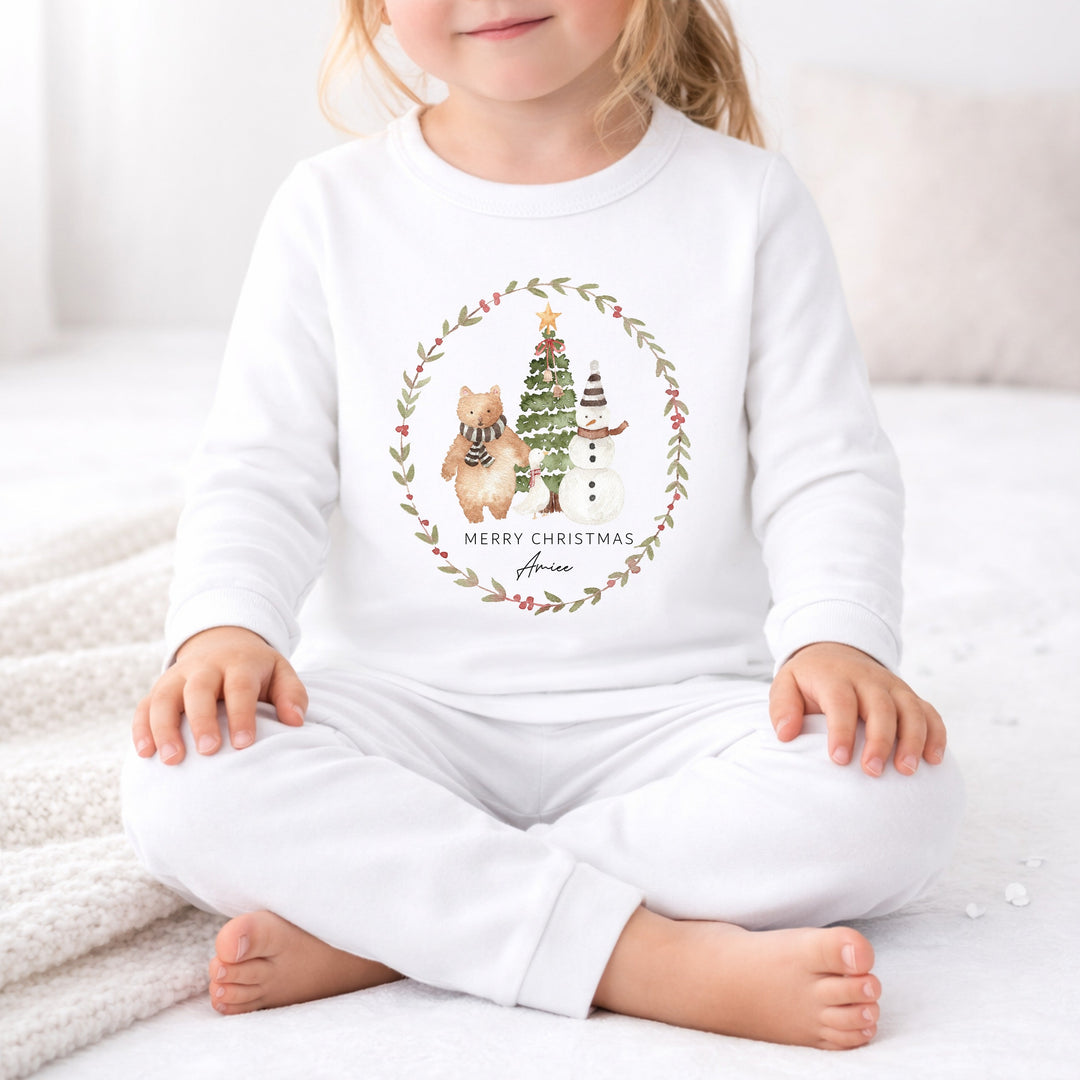 Personalised Snowman Wreath Christmas Pyjamas