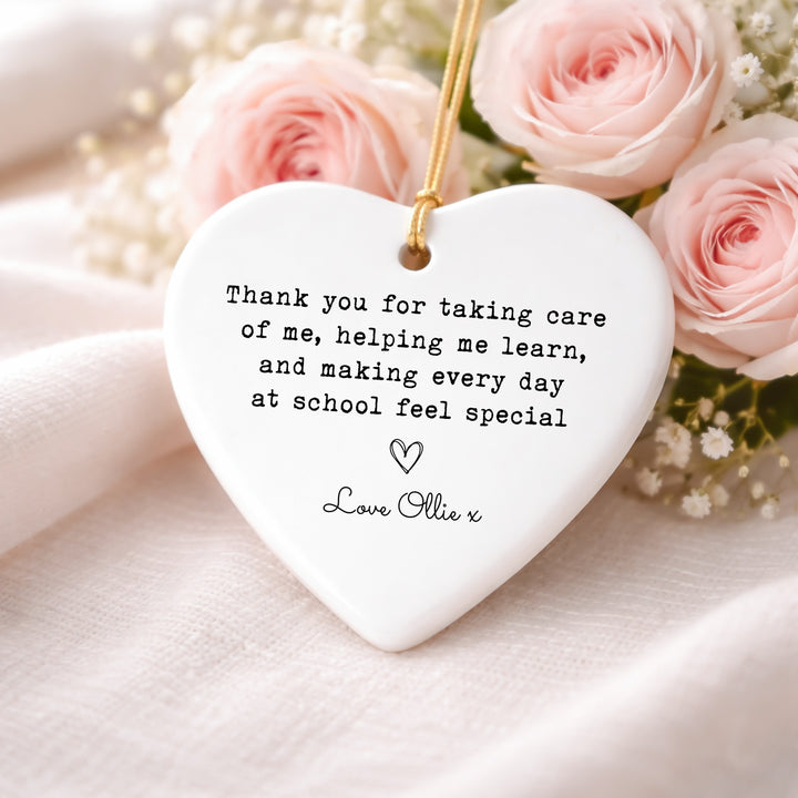Personalised Poem Thank You Heart Ornament Teacher Gift