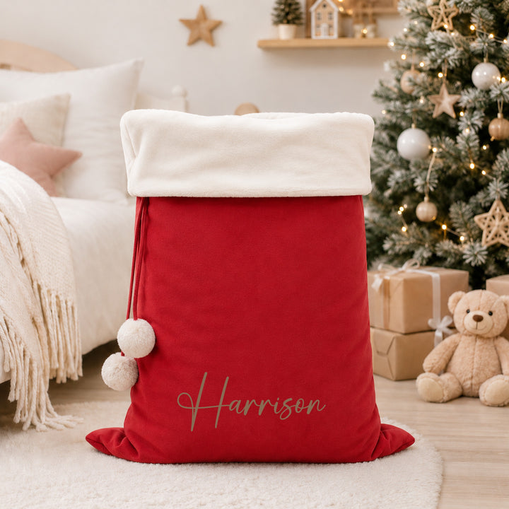 Personalised Fur Trim Christmas Name Stocking or Santa Sack