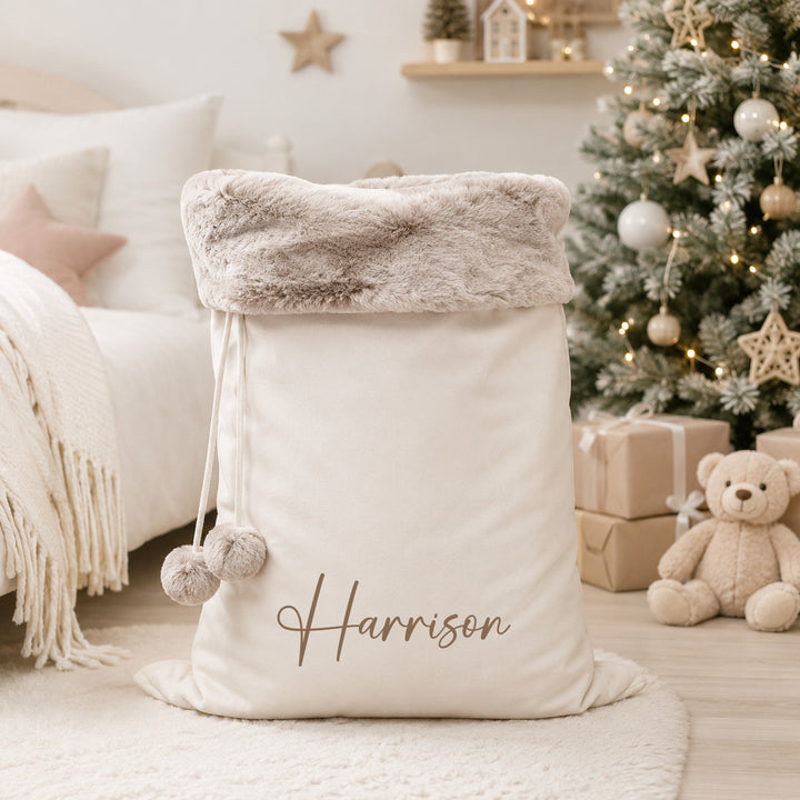 Personalised Fur Trim Christmas Name Stocking or Santa Sack