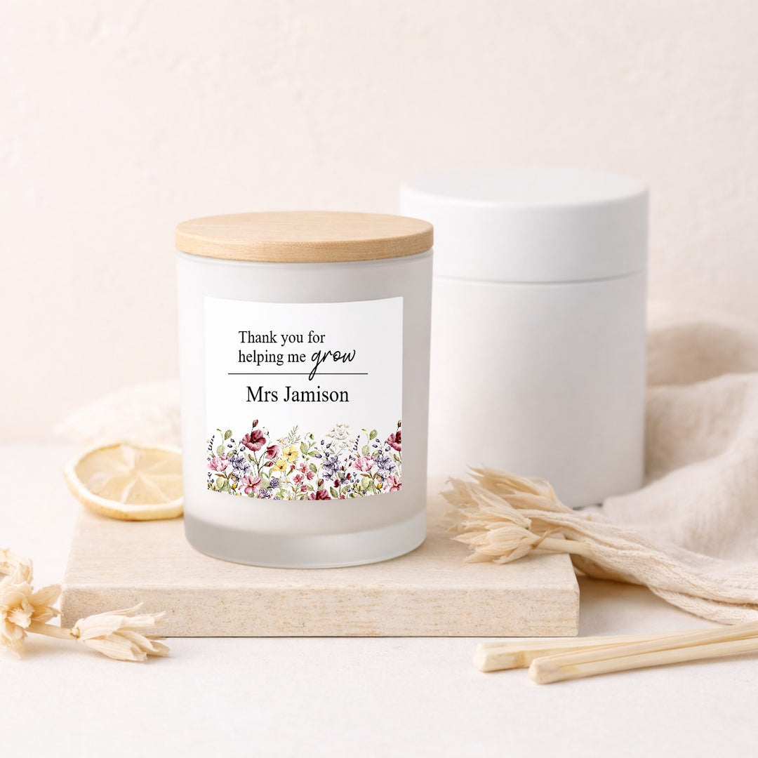 Personalised Floral Thank You Teacher Gift Candle &amp; Box