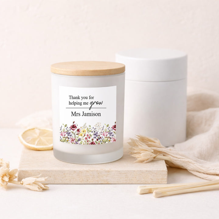Personalised Floral Thank You Teacher Gift Candle &amp; Box