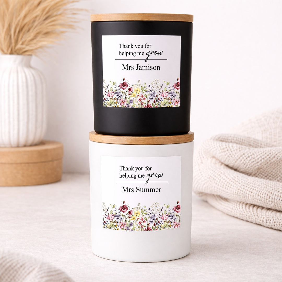 Personalised Floral Thank You Teacher Gift Candle &amp; Box