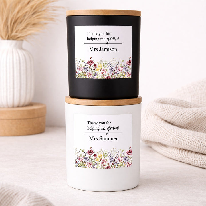 Personalised Floral Thank You Teacher Gift Candle &amp; Box